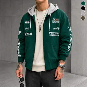 Stylish Men's Casual Hooded Jacket. Featuring a windproof and abrasion-resistant surface treatment, this jacket is the perfect choice for sporting events, street outings, racing-themed parties, everyday casual wear, and commuting.   Long Sleeve Graphic