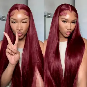 [New In] Asteria Hair M-Hairline 6×8 Lace Straight Wig Cherry Cola Red Color Human Hair Glueless Wig Window's Peek Fashion Style Pre Cut Lace Wig