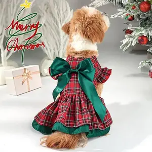 Christmas Plaid Dog Dress Classic Holiday Pet Outfit with Ruffle Sleeves, Festive Apparel for Small Dogs & Puppies Poodle Winter