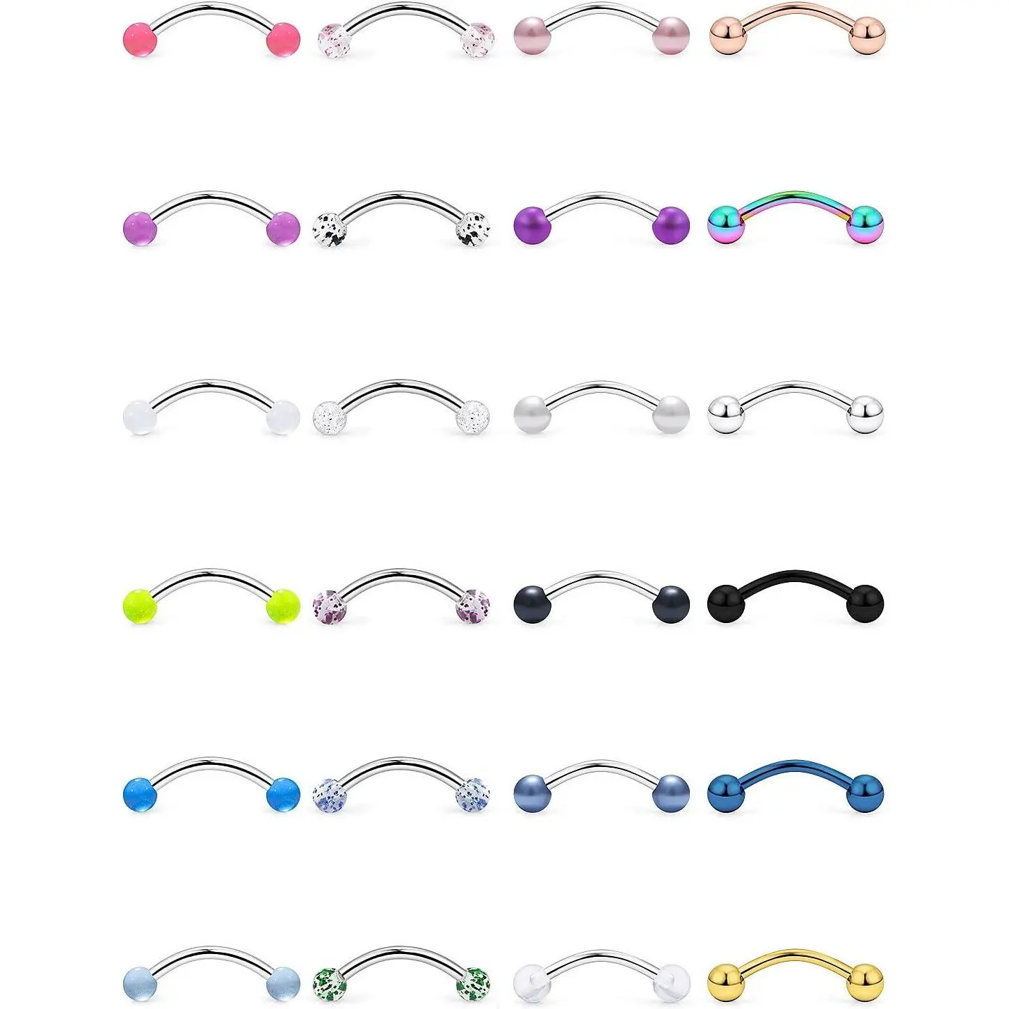 24-48PCS 16G Surgical Steel Snake Eyes Tongue Rings | Curved Barbell Snake Bite Piercing Jewelry