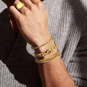 U7 Man Chains Bracelet Set Cuban Link Chain Twisted Rope Chain Bracelet Set Bracelet Stack for Men