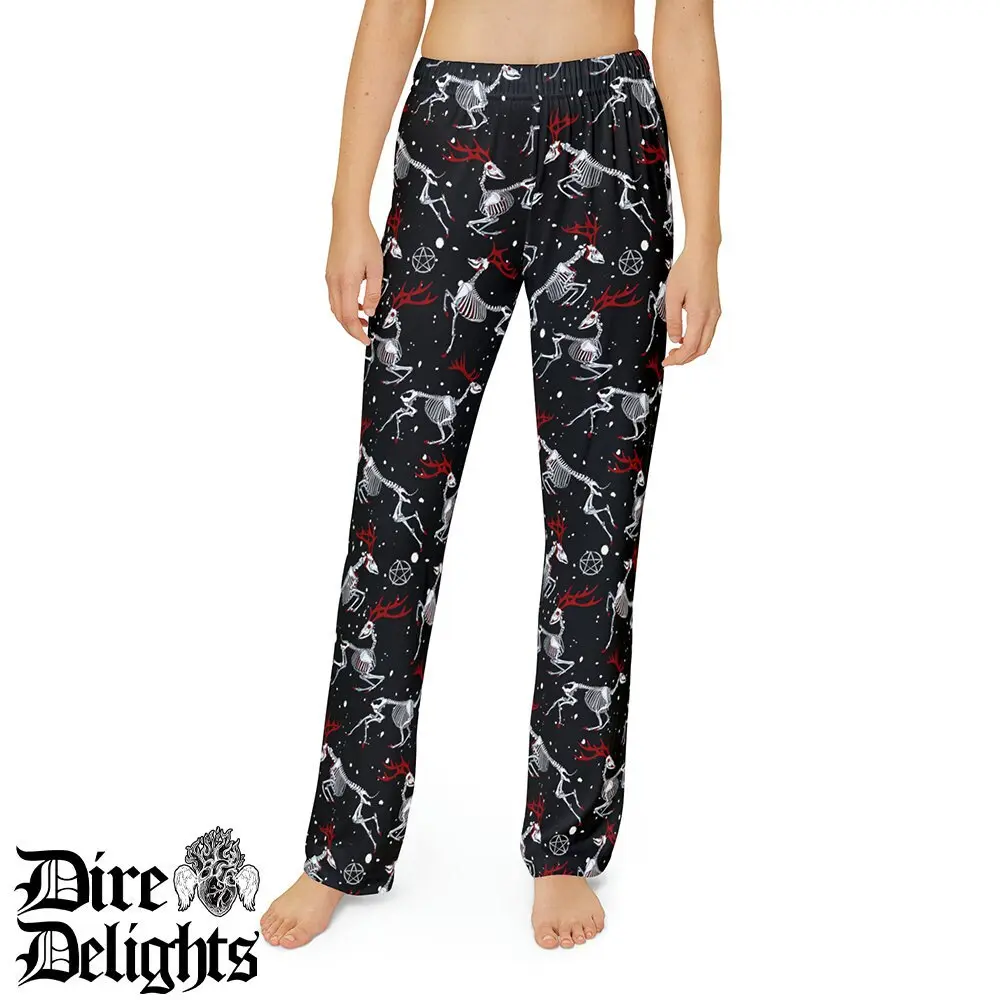 Gothic Death Rudolf Unisex Pants , Skeleton Christmas Pajama Pants, Gothic Pajamas, Xmas Gothic Gift, Dark Santa, Witch Christmas Gift