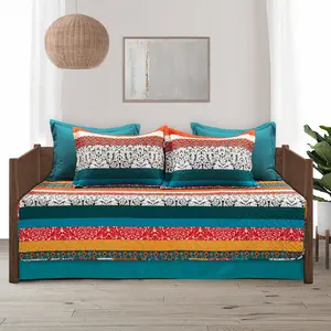 Lush Decor Boho Stripe 6 Piece Daybed Cover Set with Turquoise Bedding Multi-Color Patterns and Decorative Design Vibrant Striped Bohemian Bedding for Cozy Naps