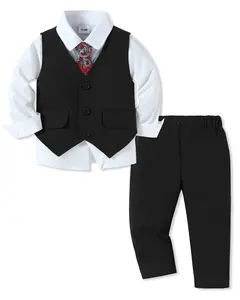 Boy Suit Toddler Boys elegant Formal Dress Outfit Shirt+Printed Tie+Vest+Pants Baby Tuxedo Boys Wedding Clothes