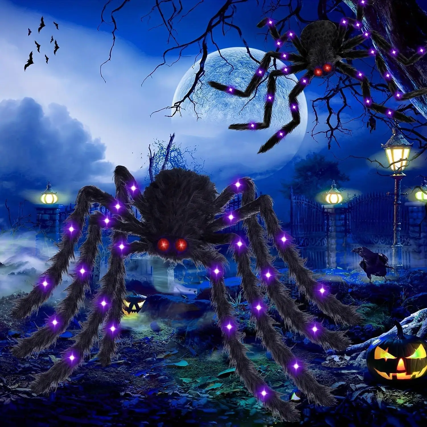 Glowing Spider Design String Light, 1 Count Batteries Required LED Spider String Light, Halloween Festive Decorations For Outdoor & Indoor [without Ba