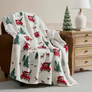 Hallmark - Blanket, Soft Plush, Oversized Throw Blanket for Couch or Bed, for Year-Round Use, Fade & Pill Resistant (Cozy Christmas Red/Green, 50" x 70")