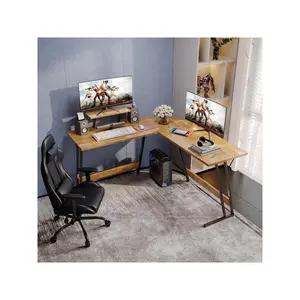New 2024  Furmax L Shaped Computer Corner PC Gaming Desk Table With Large Monitor Riser Stand For Home Office Sturdy Writing Workstation Home Decor Ideas