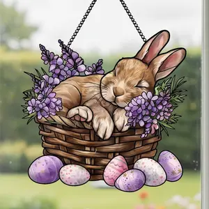 Easter Spring Seasonal Rabbit Sun Catcher, Acrylic Stained Glass Style Window Hanging