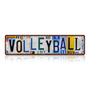 Retro Sports License Plate Aluminum Sign - Pickleball, Volleyball & Baseball Vintage Metal Collage Plaque - Rustproof Sports Wall Decor for Gym, Garage and Bedroom - 16x4 Inch