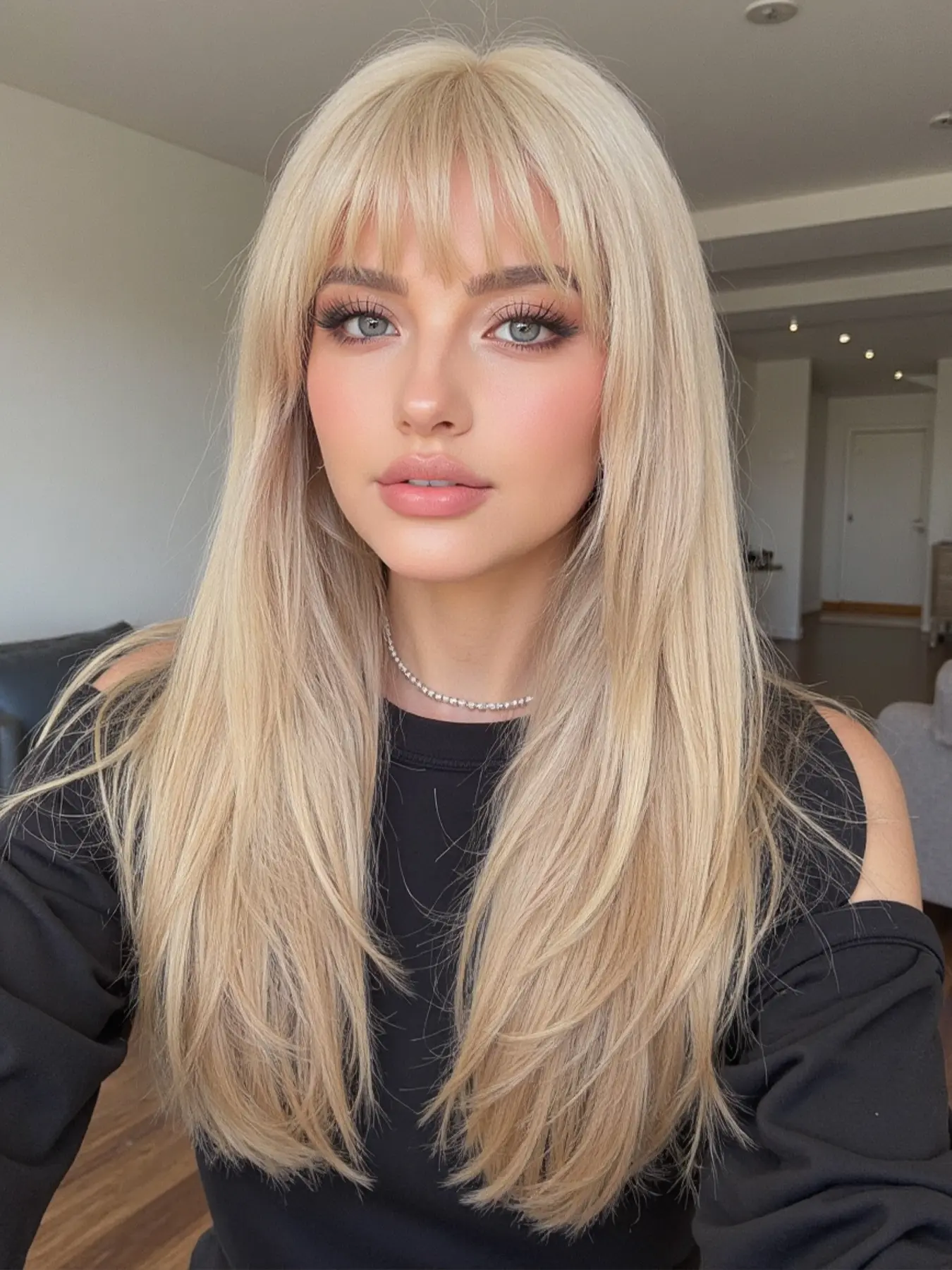 24 Inch Light Blonde Straight Wig with Bangs, Synthetic Fiber Wig, Elegant Women's Fashion Hairpiece, Easy Style for Daily Wear & Special Occasions, Synthetic Wigs