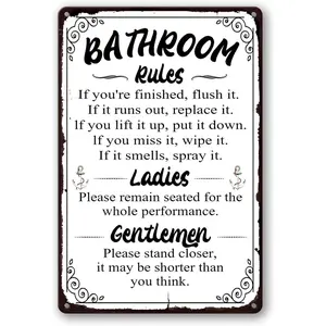 Funny Bathroom Rules Signs Metal Tin Sign, Please Flush Toilet Sign For Door, Stand Closer Its Shorter Than You Think Signs Guest Bathroom Black Wall Decor Humour Warning Sign Adult Home Decor 12*8