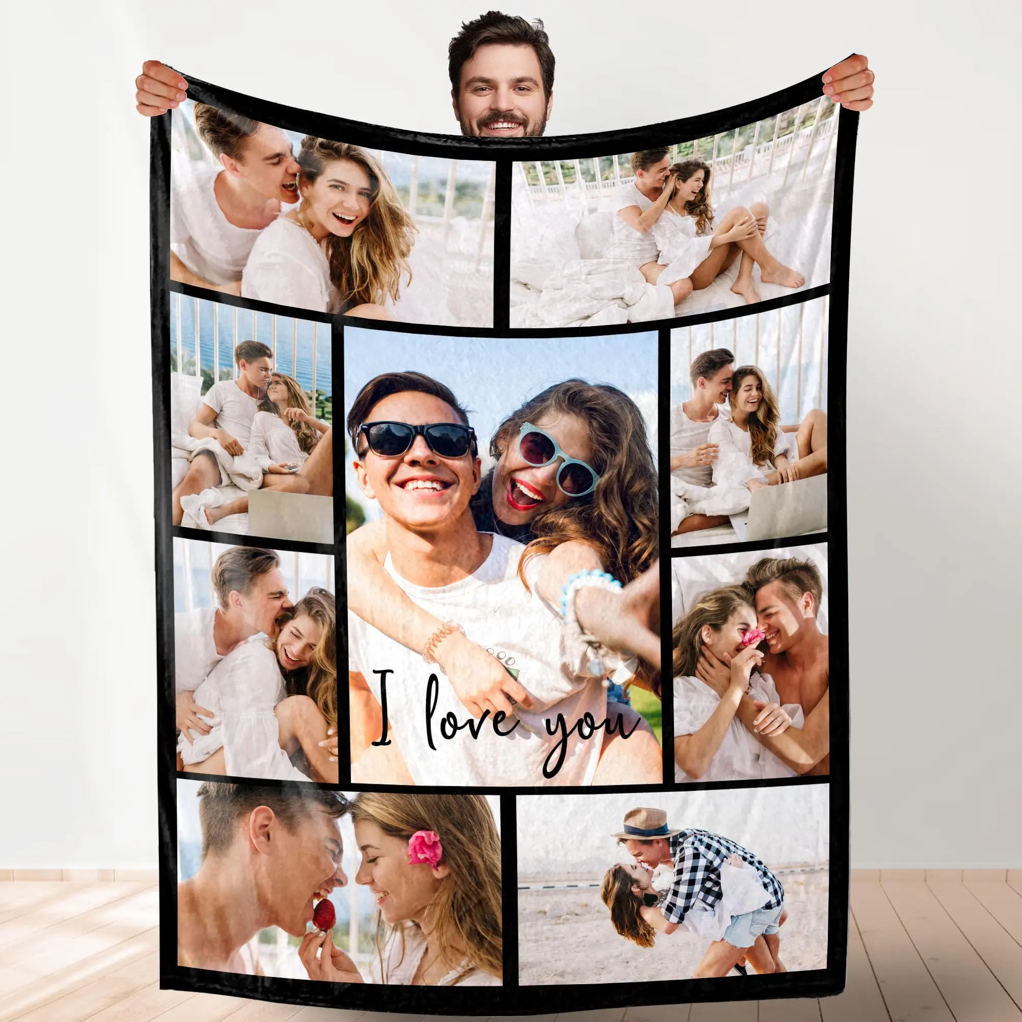 Custom Photo Crochet Blanket - Watercolour Glam, Wrinkle-Resistant, Durable, Machine-Washable Personalized Blanket for Couples, Friends, Ideal for Reading, Christmas Gift