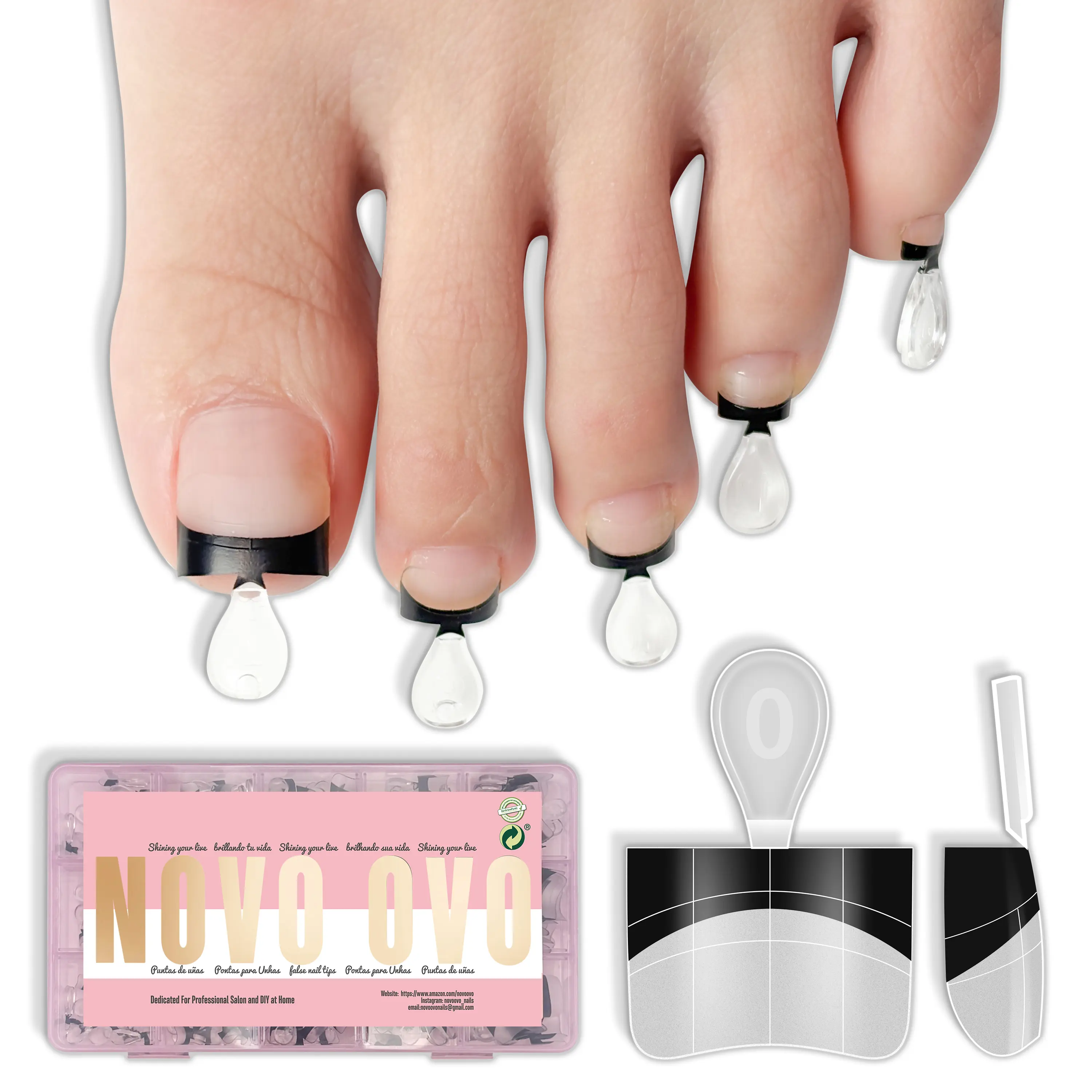 Half Cover Toe Nail Tips Black French Tip