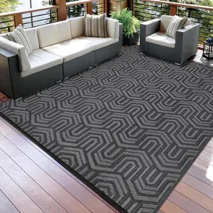 Outdoor Geometric Print Rug Waterproof Plastic Straw Rug Washable Portable Double-sided Reversible Garden Decoration Large Size UV-resistant Rug  for Patios Balconies Beaches Terraces RVs and Picnics