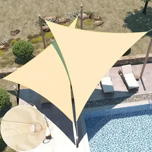 1Pc Beige Triangle Sun Shade Sail, Heavy-Duty Waterproof UV Block Canopy, Breathable & Durable Outdoor Sunshade Patio Awning with Reinforced Loops, Ideal for Poolside, Backyard, Garden, Deck & Outdoor Activities, Perfect for Sun and Rain Protection