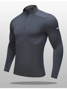 Men's Quick-Dry Half-Zip Compression Shirt, Long Sleeve Sports Base Layer, Running Fitness Training Top, Athletic Wear