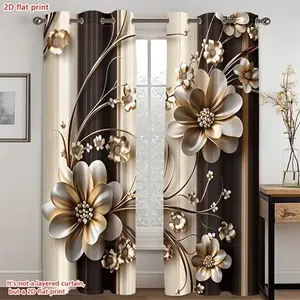 2pc, with hole-punching installation method, digital luxury floral printed Window Curtains, suitable for living room, closet, bedroom, study, dining room, and home decoration.
