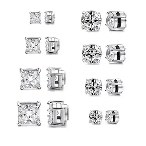 Non-Piercing CZ Studs Magnetic Earrings for Men, Hypoallergenic Stainless Steel Clip On Earrings 5-8MM