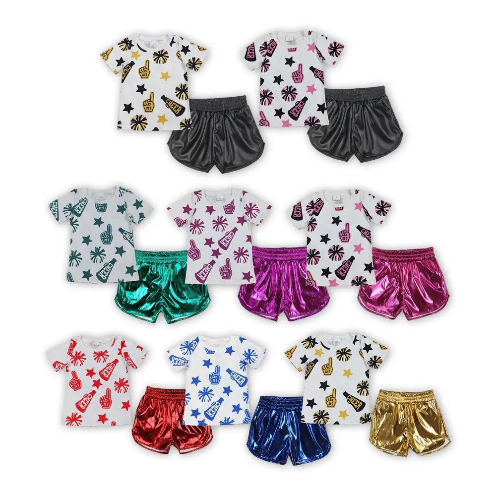 Girls' Fitted 2-Piece Cheerleading Outfit - Short-Sleeve Tee, Youth Short Bottoms, Female Summer Competition Sportswear for 4t/4-5 Years, 5-6t Kids' Clothing