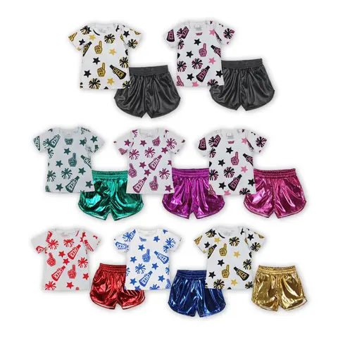 Girls' Fitted 2-Piece Cheerleading Outfit - Short-Sleeve Tee, Youth Short Bottoms, Female Summer Competition Sportswear for 4t/4-5 Years, 5-6t Kids' Clothing