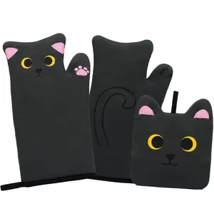 Oven Mitts,Cute Cat Design Cooking Glove,Quilted Cotton Lining,Heat Resistant Oven Mitts and Pot Holders Sets for Baking,Microwave,Cute Oven Mitts Gift for Mom,Housewarming
