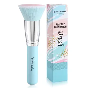Premium Foundation Makeup Brushes Flat Top Kabuki Brush for Liquid Blending Mineral Powder Buffing Stippling Flawless Face Makeup Tools Blue