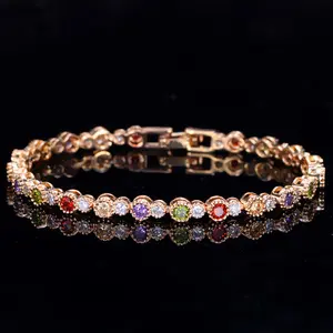 18K gold fashionable and noble colorful 3A zircon flexible bracelet Men Woman Classic Couple Barcelets Anniversary Birthday Engagement Gift High Quality Unisex Hiphop Style