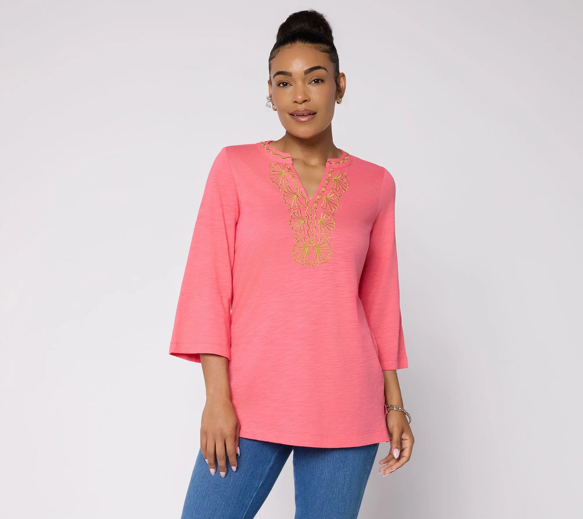 Belle Beach by Kim Gravel Petite Slub Knit Glam Clam Tunic