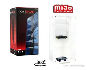 Showcase 1:64 Acrylitower 24-Car Display Desk Top Spinner with Magnetic Covers (6.5″x 6.5″x13.5″) – White – MiJo Exclusives