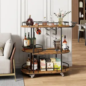Elegant 4-Tier Gold Bar Cart with Wine Rack & Glass Holder – Mobile Serving Cart on Wheels with Metal Storage Shelves