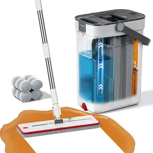 Mop and Bucket Set, 3- Flat Mop and Bucket System for Separate Dirty & Clean Water, 65" Mops for Floor Cleaning with 4 Washable Pads, Safe for Hardwood, Vinyl, Tile, Baseboards, Walls