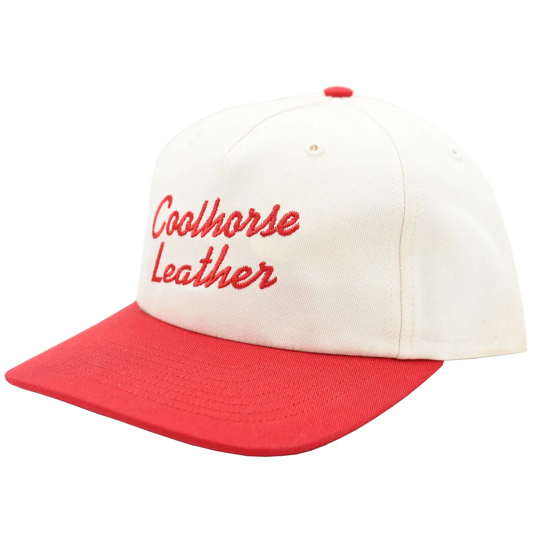 Coolhorse Cream/Red Grandpa Cap with Coolhorse Leather Embroidery