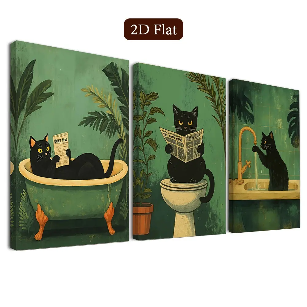 3 Framed Funny Cat Wall Art Posters, Decorative Wall Art, Humorous Canvas Prints, Cat Art, Vintage Style, Classroom Decor, Living Room, Bedroom, Home Office, Bathroom Artwork Decoration