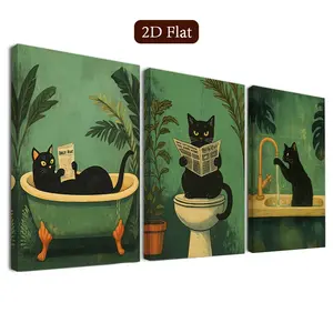 3 Framed Funny Cat Wall Art Posters, Humorous Canvas Prints, Cat Art, Vintage Style, Classroom Decor, Living Room, Bedroom, Home Office, Bathroom Artwork Decoration