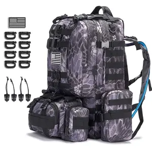CALUOMATT Large Military Tactical Backpack for Men 40-50L Backpacks for Women Bug out Bag Army 3 Days Assault Pack Bags Rucksack with Molle System Black Camouflage-2