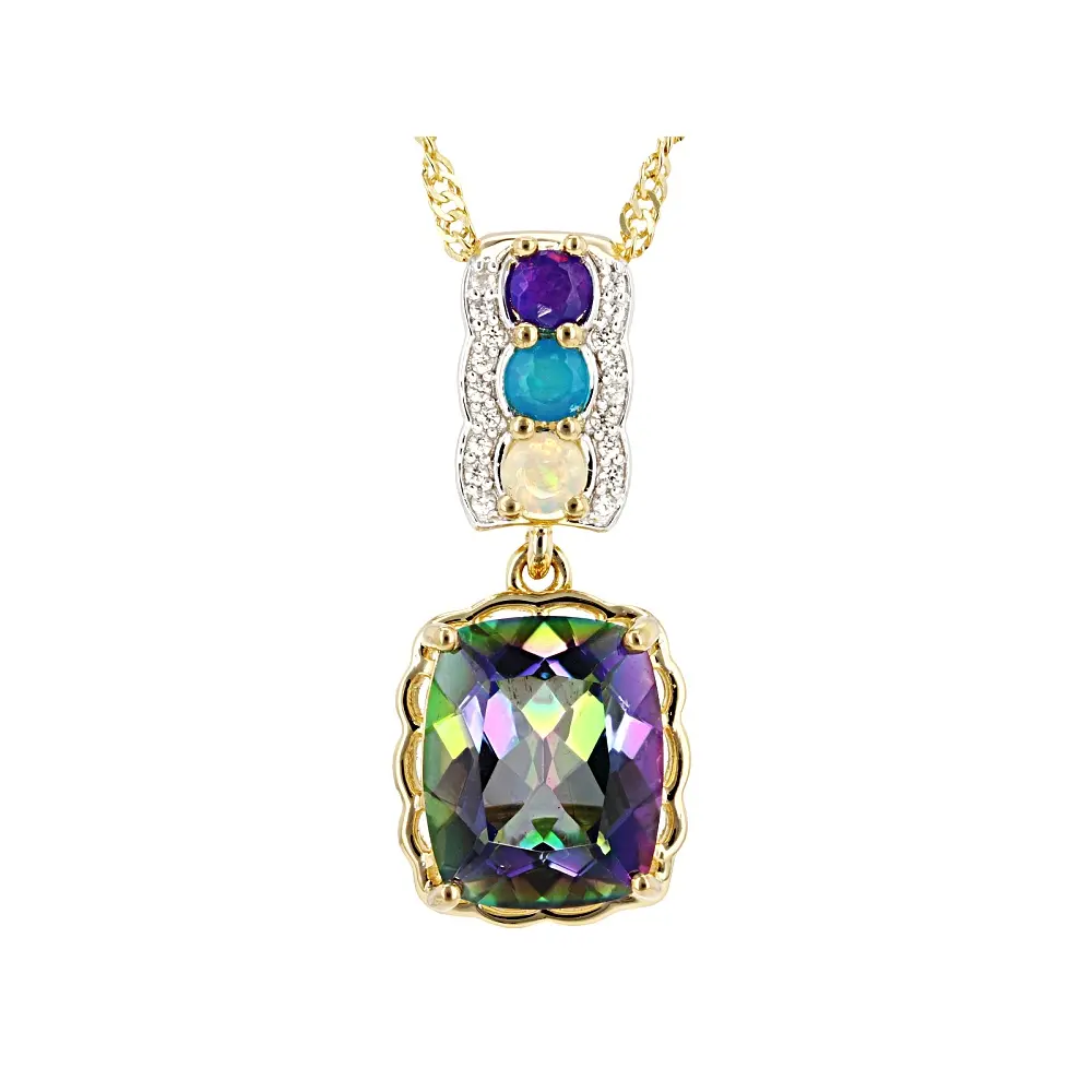 JTV Multi Color Quartz 18K Yellow Gold & Rhodium Over Sterling Silver Pendant With Chain 3.45ctw
