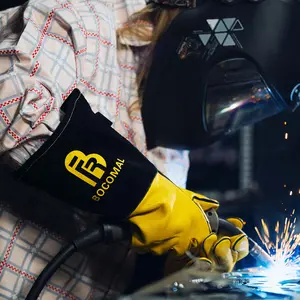 Classic Welding Gloves,Grain Leather Multi Tasks,14" Lined Leather Mig/Stick Gloves, Kevlar Stitching,White/Black-0101/0201