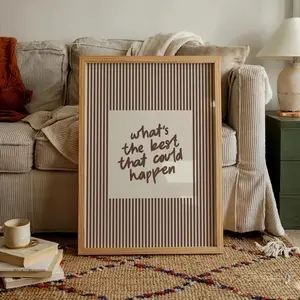 Striped Wall Art Retro Beige Brown Print Whats the Best That Could Happen Motivational Inspirational Quote Poster Boho Hand Drawn Home Decor Decoration Artistic
