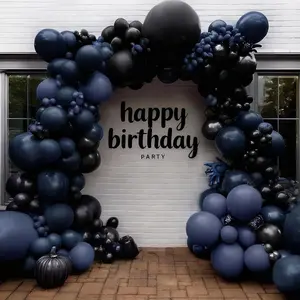 Navy Blue & Black Balloon Arch Kit Double Stuffed with Matte Lavender-Blue for Events