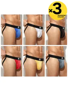2/3/4 Pcs Random Color Men's Solid Sporty Double Thong, Breathable & Stretchy Mesh, Dual Back Straps Hip-Lifting & Body Shaping, for Fitness & Home Wear