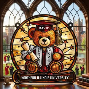 Graduation Teddy Bear Suncatcher Personalized 2026, Custom Name Stained Glass Ornament, Class of 2026 Gift, Cute Graduation Keepsake Decor