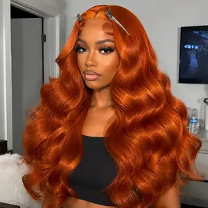 [New Arrived] ZLIKE 220% Density Body Wave 28-30 Inch 13x6 Ginger/ Natural HD Transparent Lace Frontal Human Hair Wig Pre-Plucked with Baby Hair