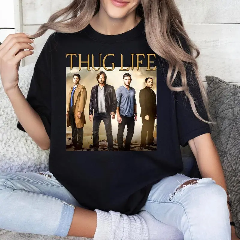 Supeernatural Thug Life T Shirt, Thug Life Supeernatural T Shirt, Sam-Winchester Shirt, Dean-Winchester T-Shirt Sweatshirt Hoodie Casual Cotton