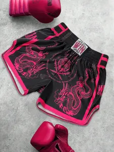 Men's Streetwear Dragon Pattern Muay Thai Boxing Shorts, Lightweight Gym Shorts, Athletic Wear Shorts, Athleisure Shorts, Streetwear Sports Shorts, Trendy Casual Fitness & Streetwear Bottoms