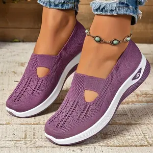 Women's Purple Sneakers - Breathable Casual Shoes with Soft Sole & Orthopedic Support for Summer Walking - Lightweight Slip-on Design