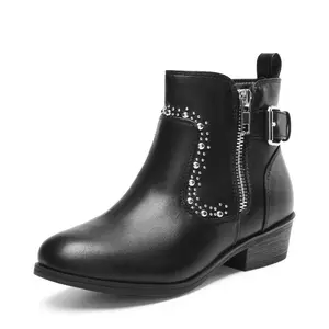 DREAM PAIRS KIDS Girls Low Heel Zipper Ankle Boots