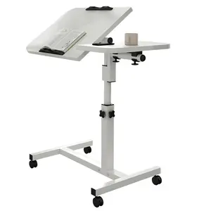 White Movable Overbed Table with Wheels 236-374in Adjustable Height Overbed Table Rolling Tray Table Medical Bedside Desk with 0-90 Degrees Tilting Surface for Home Office Customizable Ergonomic