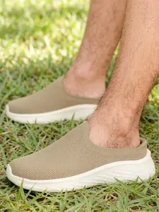 Men's Breathable High-End Knitted Fabric Casual Summer Slippers, Summer Beach Slippers, No Socks Needed, Solid Pattern, Textile Upper, Rubber Sole, Slide