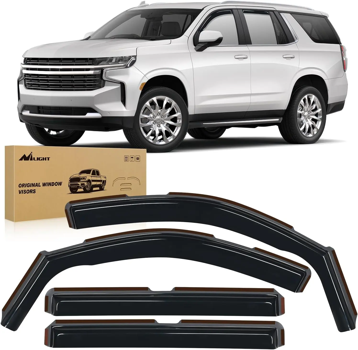 Nilight Custom Fit In-Channel Aerodynamic Rain Guards - 4PCS All-Weather Anti-Fog Window Deflectors, Tool-Free Vent Visors with Ventilation for Chevy Tahoe/GMC Yukon/Cadillac Escalade 2015-2020 Truck