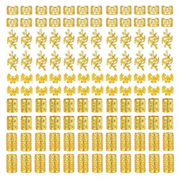 120 Pcs Gold Hair Jewelry Kit for Braids, Dreadlocks – 5 Styles Hair Rings, Cuffs & Clips, Braid Accessories for Black Women, Hair Decorations for Box Braids